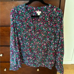 J. Crew Women's Floral Blouse - Blue and Pink